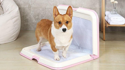Foldable L-Shape Dog Toilet Tray with Splash-Proof Wall